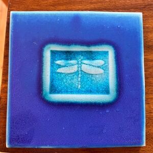 MICHAEL COHEN dragonfly Cobalt Blue Art Pottery Hot Plate Tile